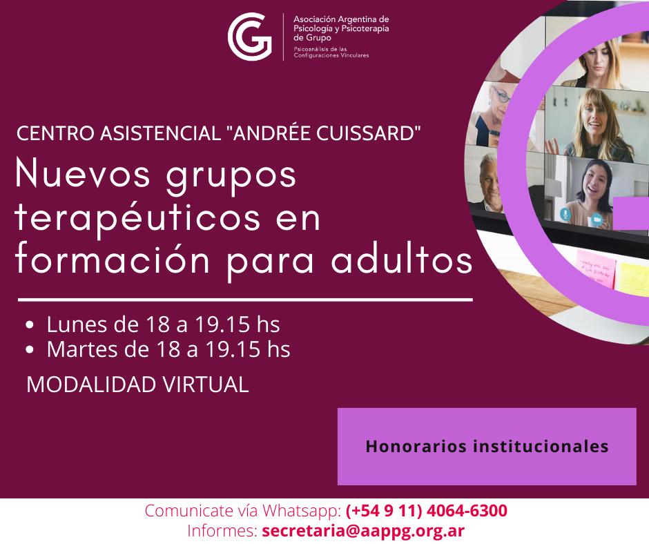 Centro Asistencial “Andrée Cuissard”: Nuevos Grupos Terapéuticos en formación para Adultos