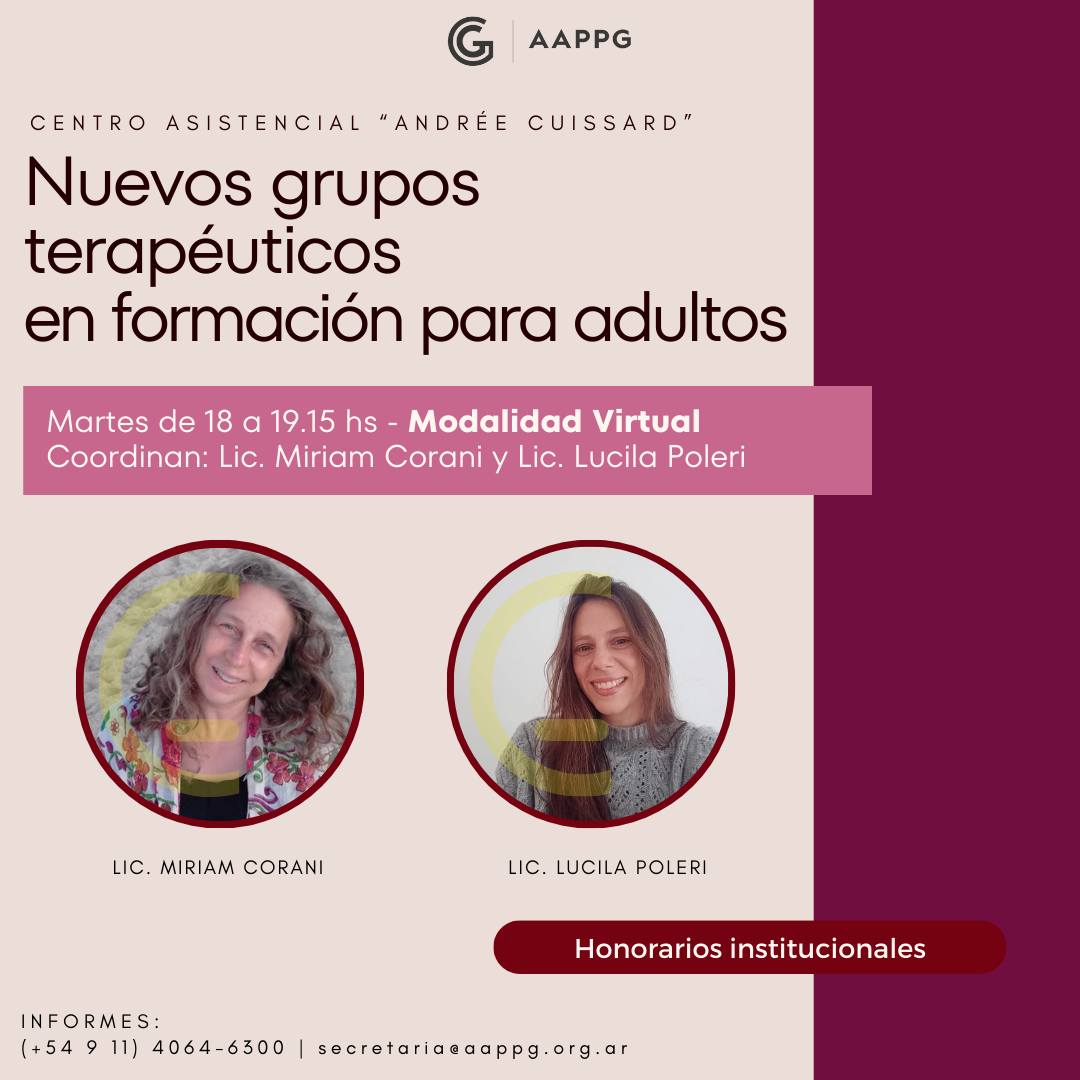 Centro Asistencial “Andrée Cuissard”: Nuevos Grupos Terapéuticos en formación para Adultos – Modalidad Virtual