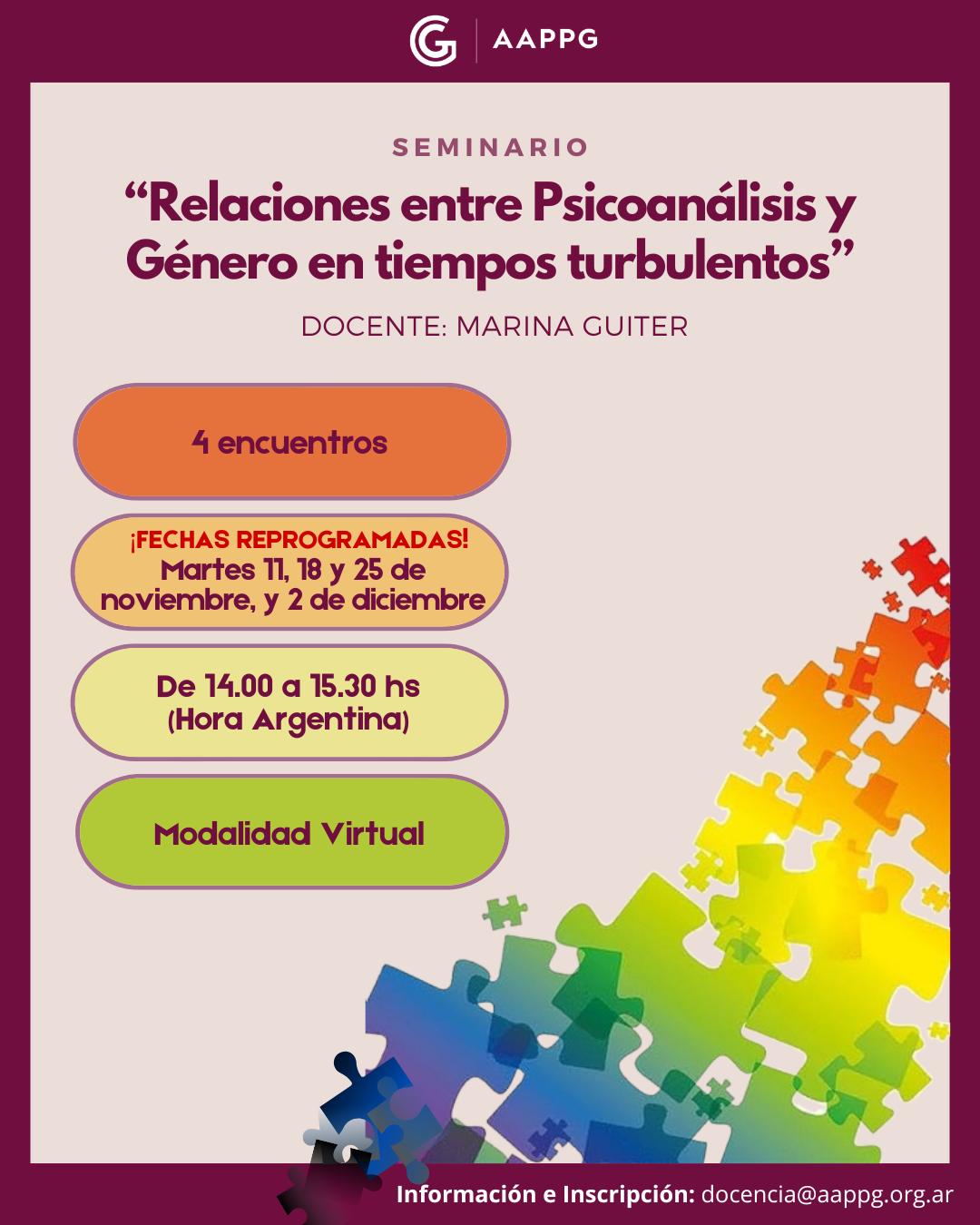 Seminario: «Relaciones entre psicoanálisis y género en tiempos turbulentos»